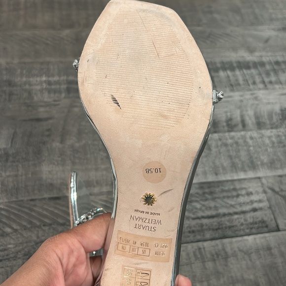 Stuart Weitzman Nudistcurve Glam Metallic Crystal Ankle-Strap Sandals - Picture 9 of 12